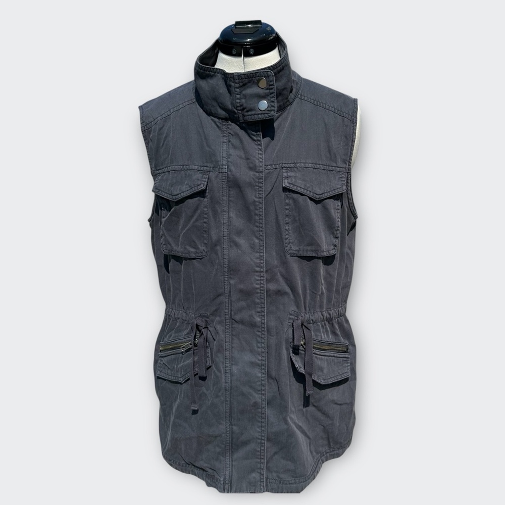 Caslon Nordstrom Charcoal Slate Blue Grey Ebony Cinched Drawstring Utility Vest